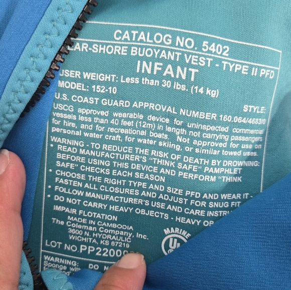 Stearns Life Vest Jacket Infant Puddle Jumper Hydroprene Under 30LB Seahorse - Picture 6 of 6